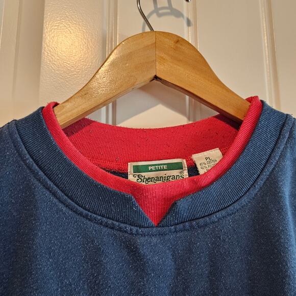 Vintage Cat Sweatshirt Women Large Petite Blue Cottage 90s Granny Retro Kitty - Picture 4 of 8